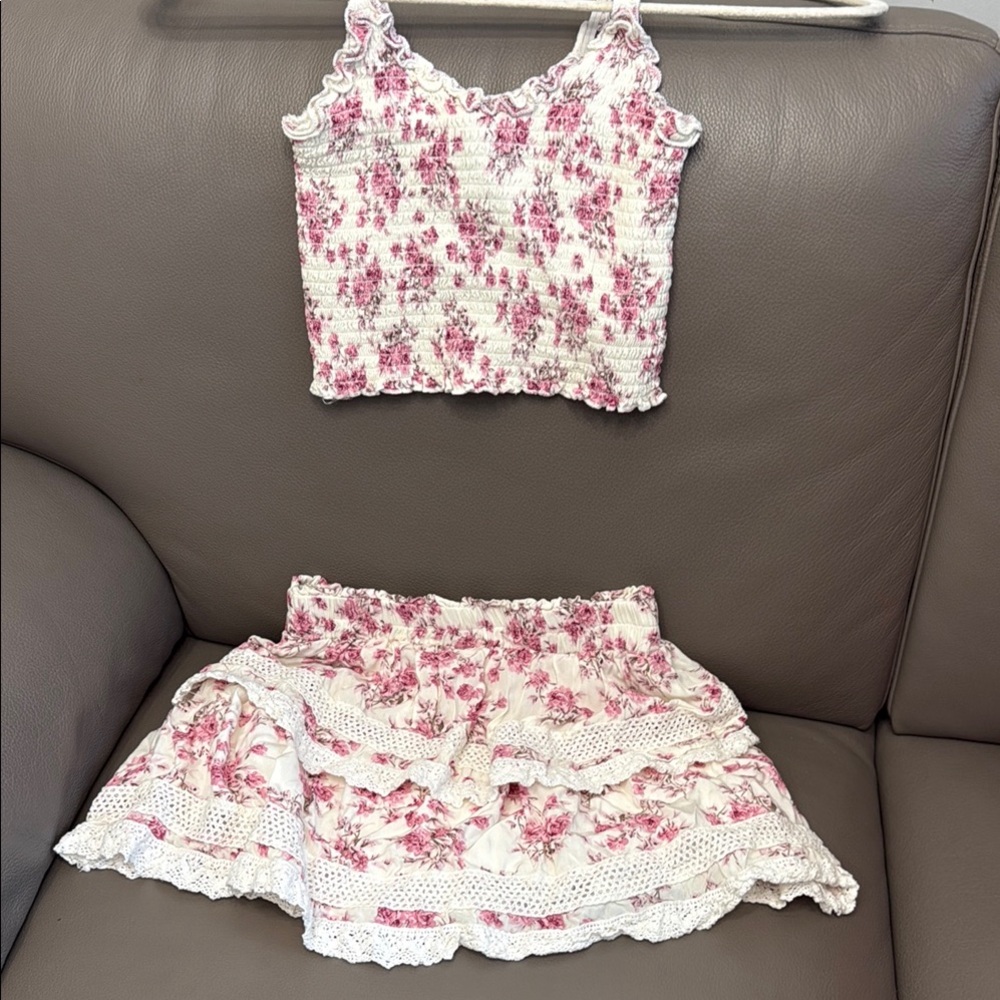 Katie J NYC Floral Pink and White Top and Skirt Set